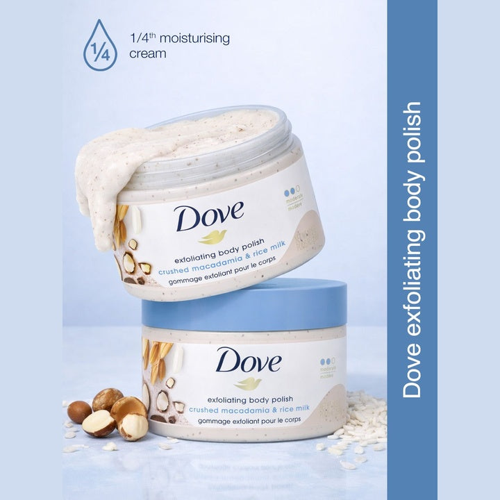 Dove Body Polish & Scrub with Crushed Macadamia & Rice Milk for Gentle Polishing - 298 g