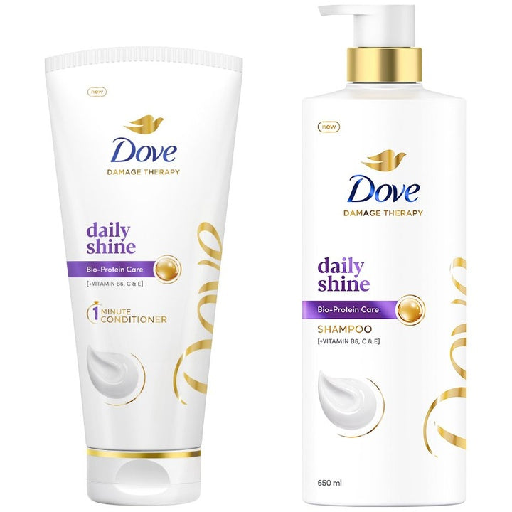 Dove Set of Daily Shine Shampoo 650ml & Conditioner for Smooth & Shiny Hair 175ml