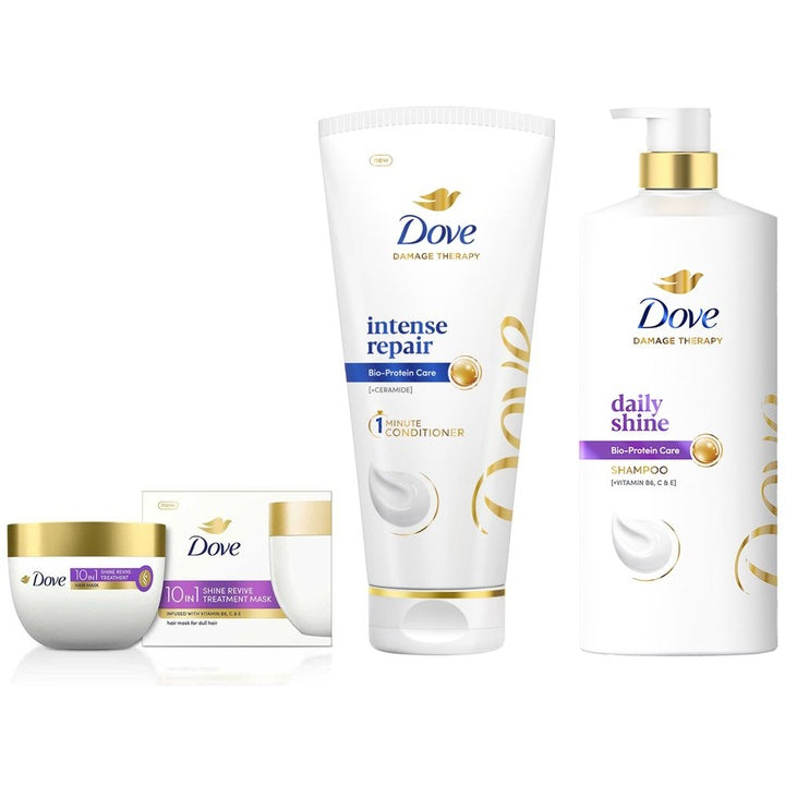 Dove 10In1 Shine Revive Hair Mask 300ml + Daily Shine Shampoo 1L + Conditioner 175ml