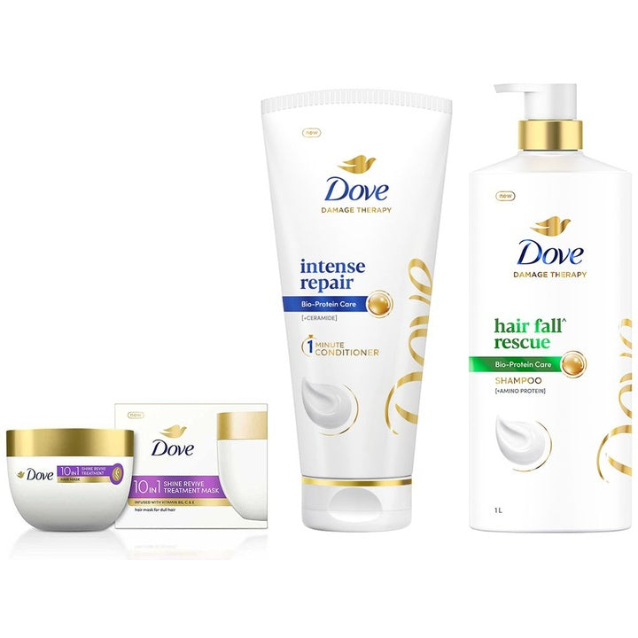 Dove 10In1 Shine Revive Hair Mask 300ml + Hair Fall Rescue Shampoo 1L + Conditioner 175ml