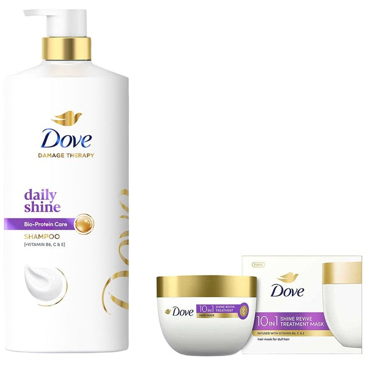 Dove Set of Daily Shine Shampoo 1L & Shine Revive Treatment Hair Mask 300 ml