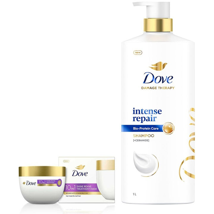 Dove Set of Intense Repair Shampoo 1 L & Shine Revive Treatment Hair Mask 300 ml