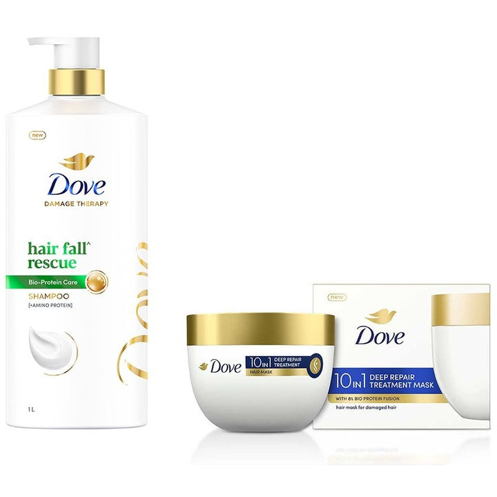 Dove Set of Hair Fall Rescue Shampoo 1 L & Deep Repair Treatment Hair Mask 300 ml