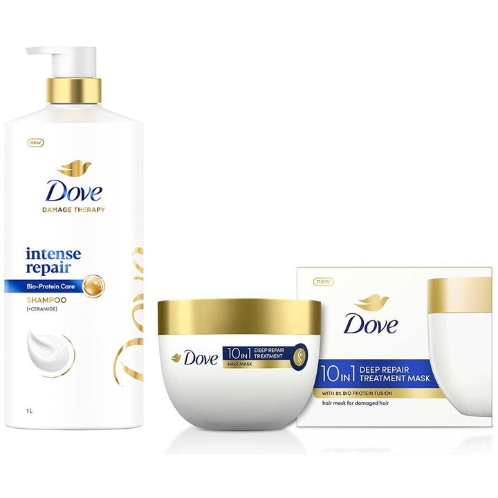 Dove Set of Intense Repair Shampoo 1 l & Deep Repair Treatment Hair Mask 300 ml