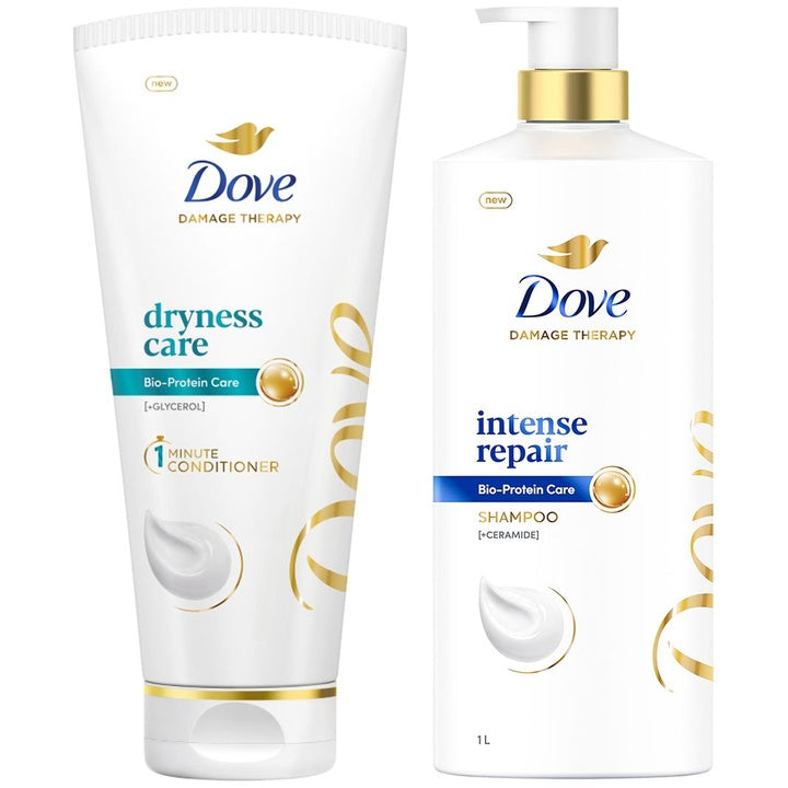 Dove Set of Intense Repair Shampoo 1 L & Dryness Care Hair Conditioner 175 ml