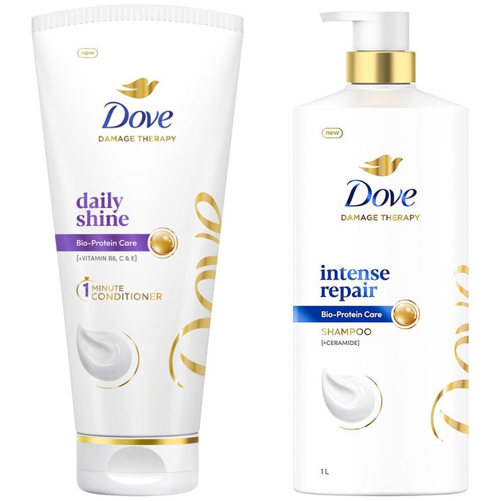 Dove Hair Therapy Intense Repair Shampoo 1L & Daily Shine Hair Conditioner 175ml