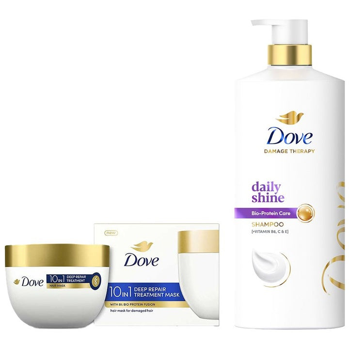Dove Daily Shine Nourishing Shampoo 1L & 10In1 Deep Repair Treatment Hair Mask 120ml
