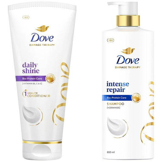 Dove Hair Therapy Intense Repair Shampoo 650ml & Daily Shine Hair Conditioner 175ml