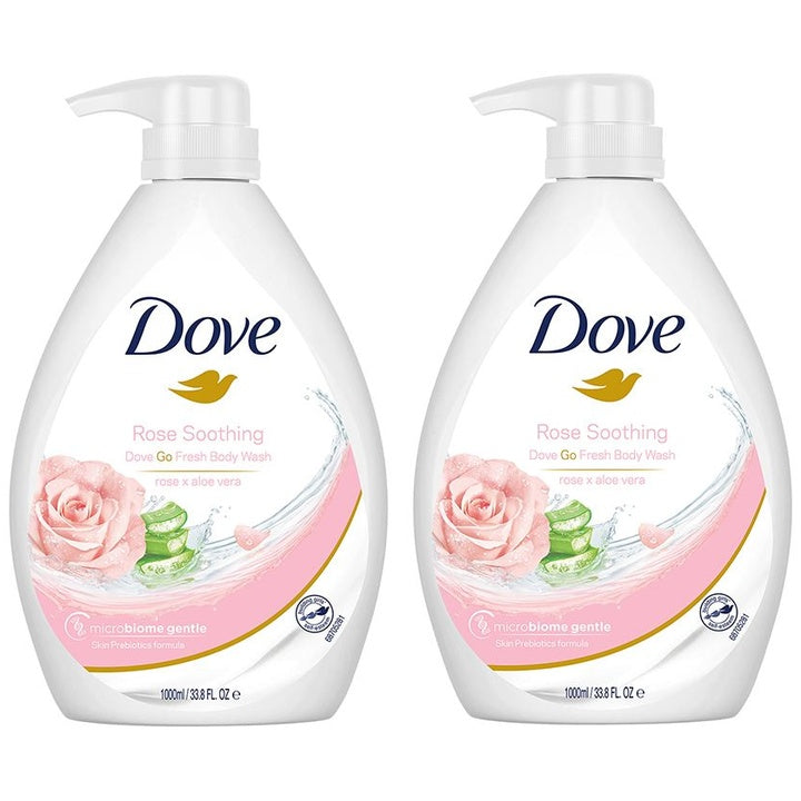 Dove 2Pcs Rose Soothing Go Fresh Microbiome Gentle Body Wash with Aloe Vera - 1L each