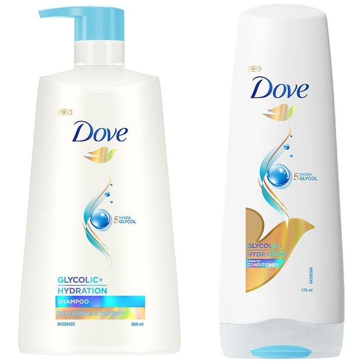 Dove Set of Glycolic+ Hydration Conditioner - 175ml & XL Shampoo - 650ml