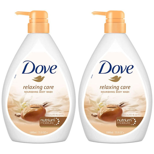 Dove Set of 2 Relaxing Care Nourishing Body Wash with Shea Butter & Vanilla - 1L Each