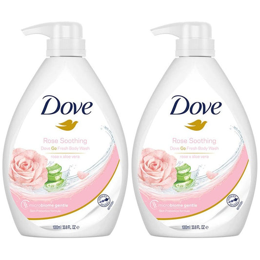 Dove Set of 2 Rose Soothing Go Fresh Body Wash with Rose & Aloe Vera - 1 L Each