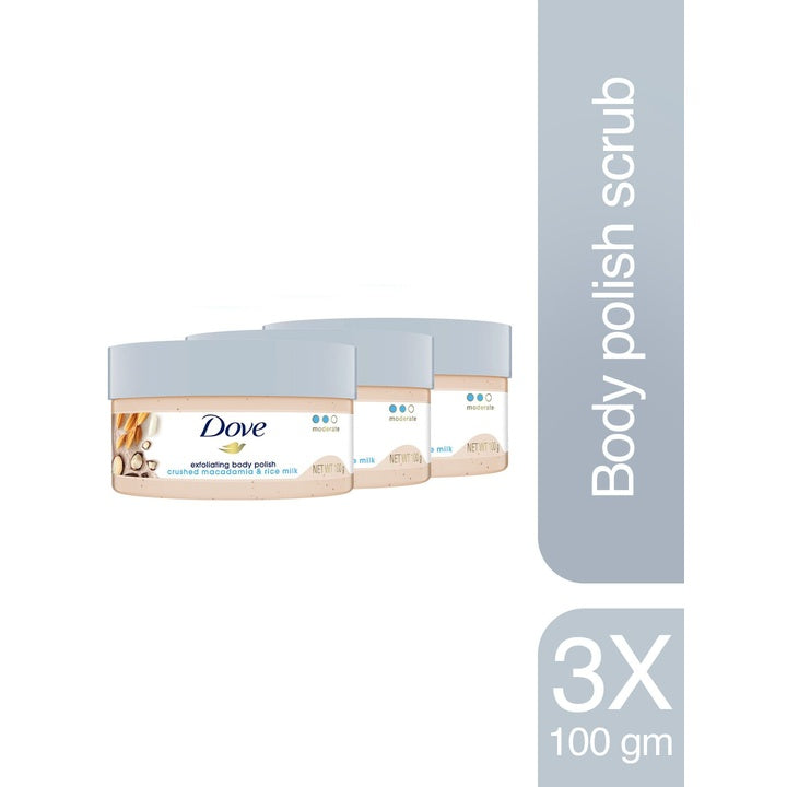 Dove Set of 3 Exfoliating Body Polish with Crushed Macadamia & Rice Milk - 100 g each