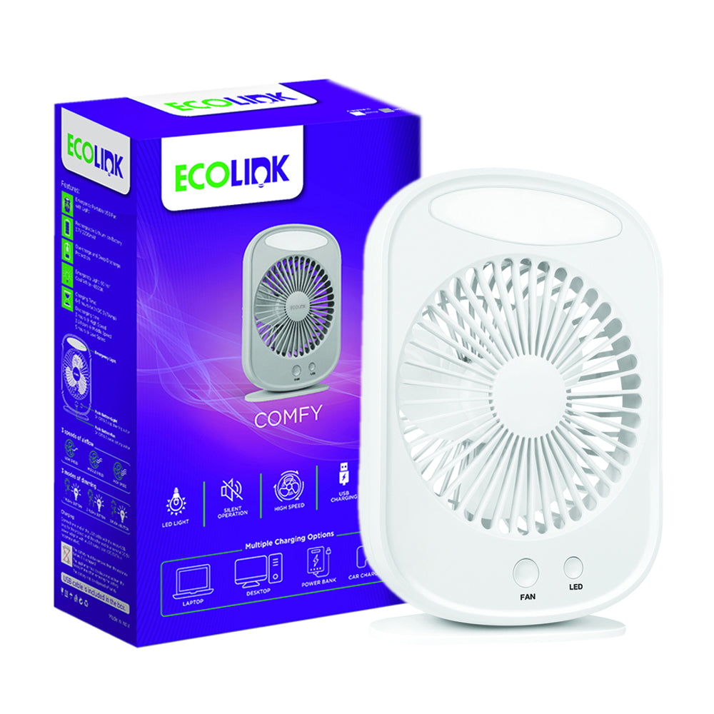 Ecolink By Philips Comfy Portable Usb Fan & Led Light White - 1 U