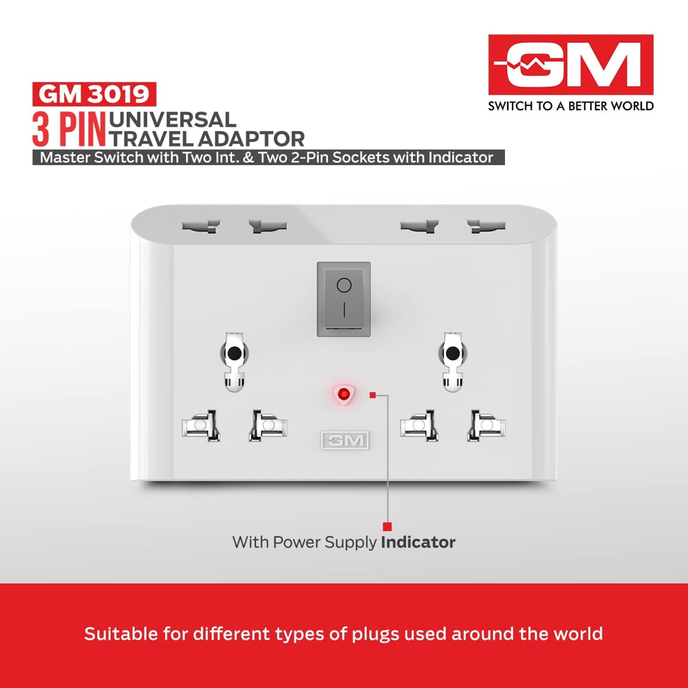 GM 3 Pin Travel Universal Multi Plug Adapter - White - 1 U