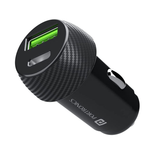 Portronics 20W Car Charger With Dual Output (PD+QC) - Black - 1 U