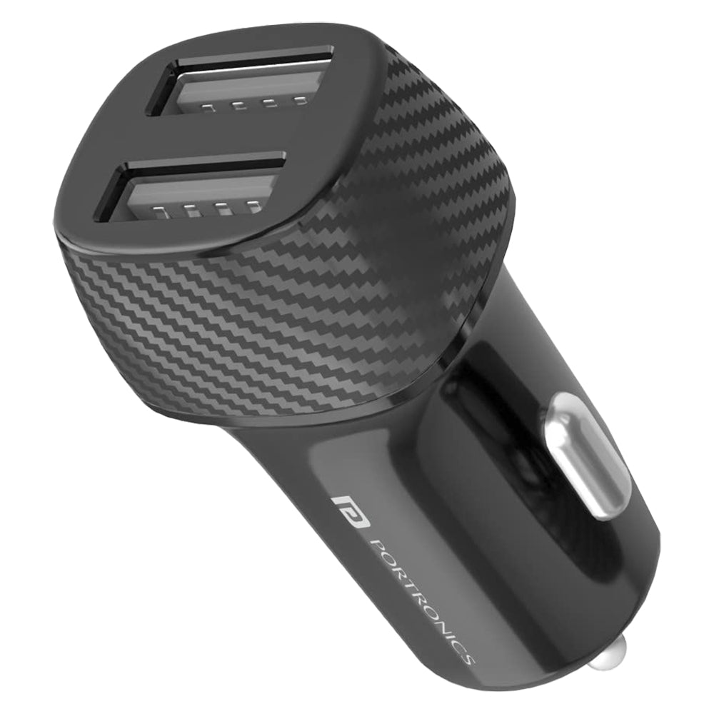 Portronics Dual Micro USB 12 W Car Charger (Black) - POR-1345 - 1 U