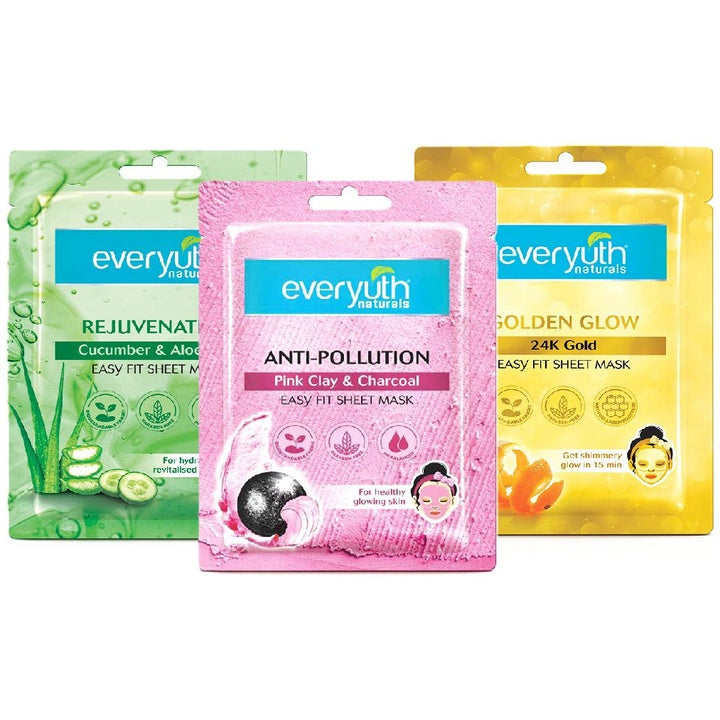 everyuth Naturals Set of 3 Assorted Easy Fit Sheet Masks - 2 Sheets Each