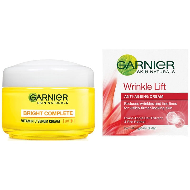 Garnier Vitamin C Serum Cream 45g & Wrinkle Lift Anti-Ageing Cream - 40g Combo