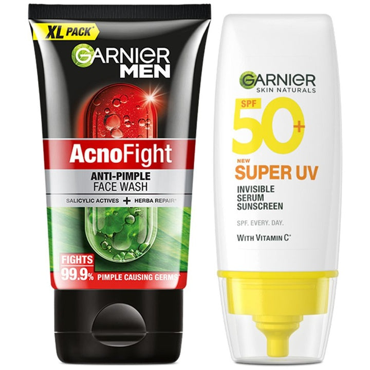 Garnier Game Face - Acno Fight Anti Pimple Face Wash 150g + Serum Sunscreen SPF50 30ml