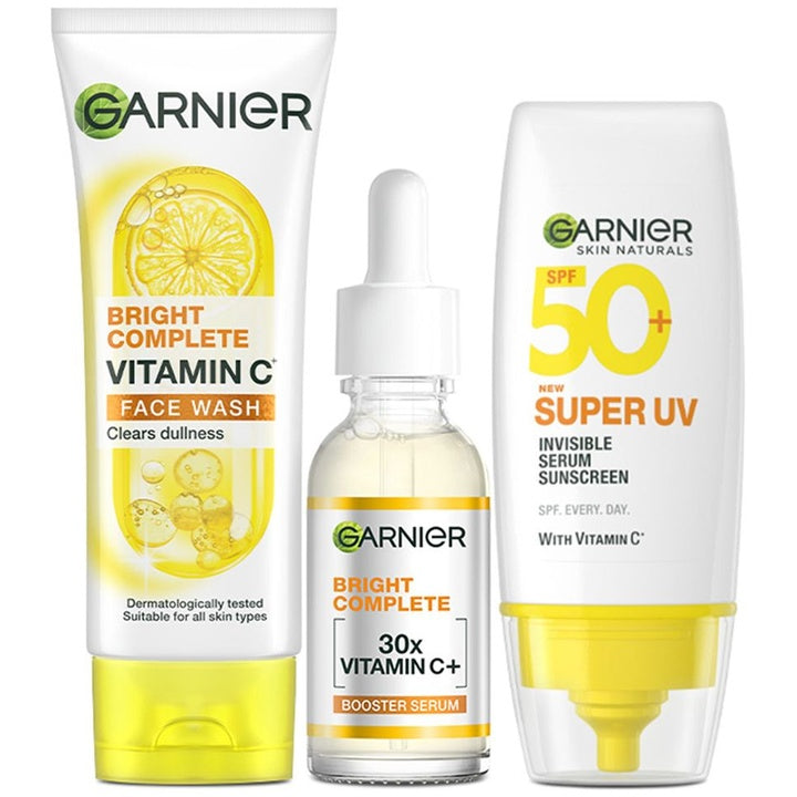 Garnier Game Face- Bright Complete Facewash 150g + Day Serum 30ml + Serum Sunscreen 30ml