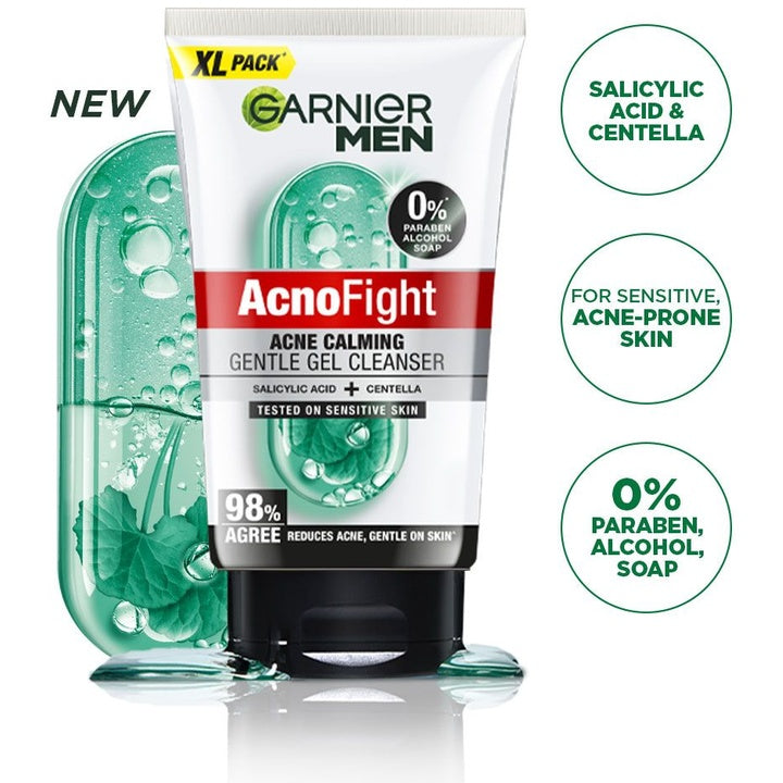 Garnier Men Acno Fight Gentle Gel Cleanser Facewash for Acne-Prone & Sensitive Skin - 150g