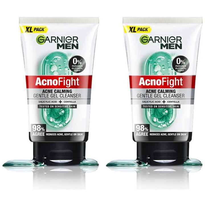 Garnier Men Set of 2 Acno Fight Gentle Gel Cleanser for Acne-Prone Skin - 150 g each