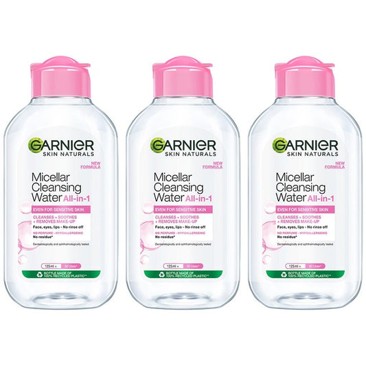 Garnier Set Of 3 Micellar Gentle Cleanser & Make Up Remover For Everyday Use - 125ml Each