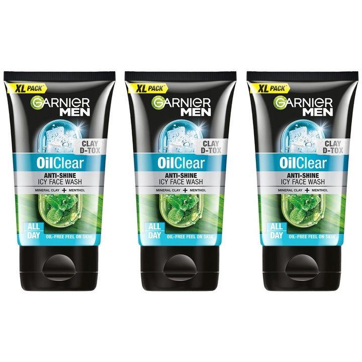 Garnier Men Set of 3 Oil Clear Deep Cleansing Face Wash with Mineral Clay - 150g each