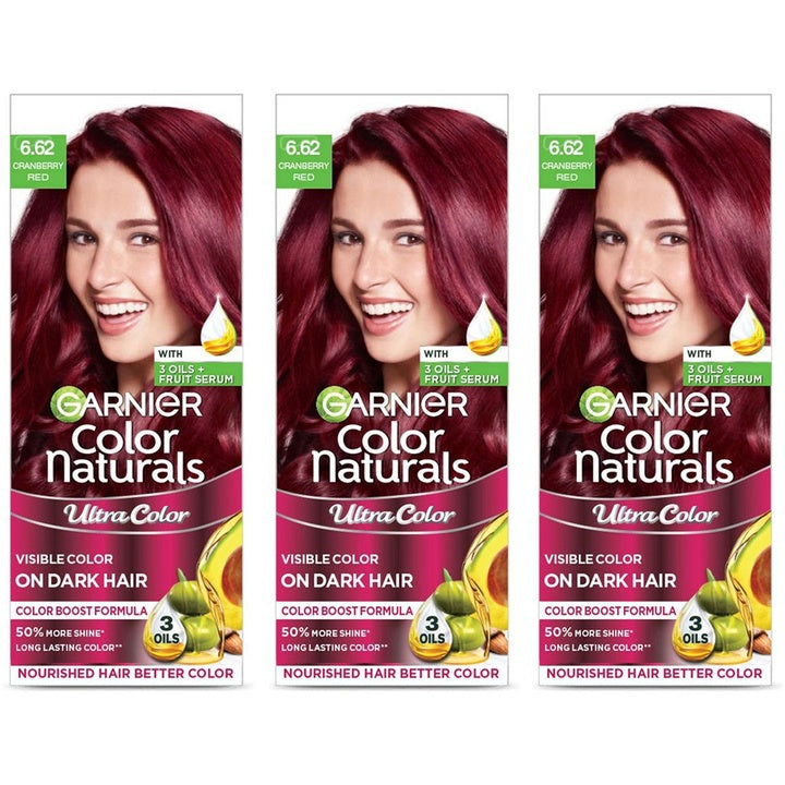 Garnier Set of 3 Color Naturals Hair Color 55ml+50g Each - Cranberry Red 6.62
