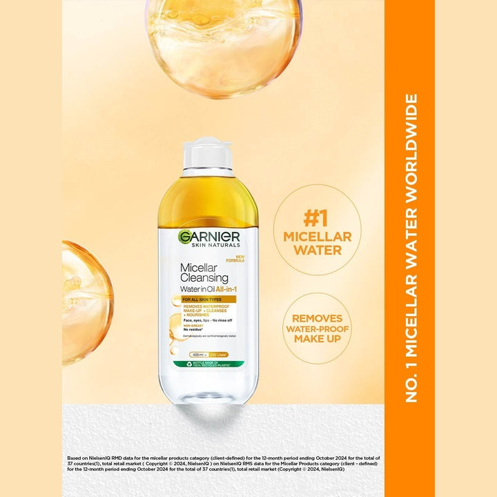 Garnier Oil infused Cleansing Water - Waterproof Makeup Remover For All Skin Types-400ml