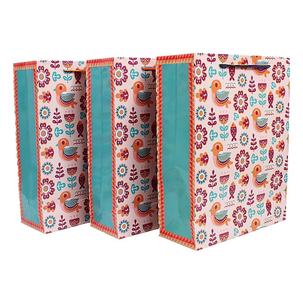 Archies Madhubani Fish & Sparrow Design Printed Paper Gift Bag (Medium) - 3 U
