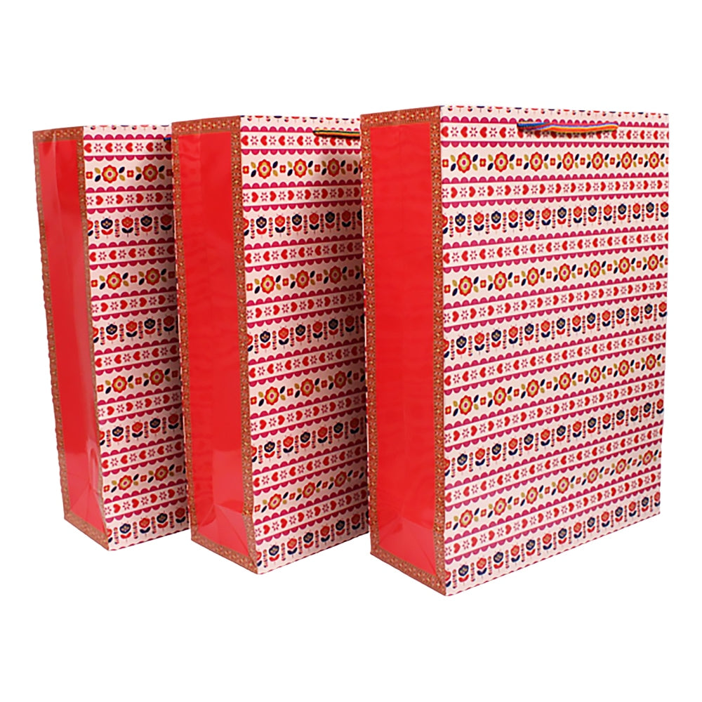 Archies Madhubani Flower & Heart Design Printed Paper Gift Bag (Large) - 3 U