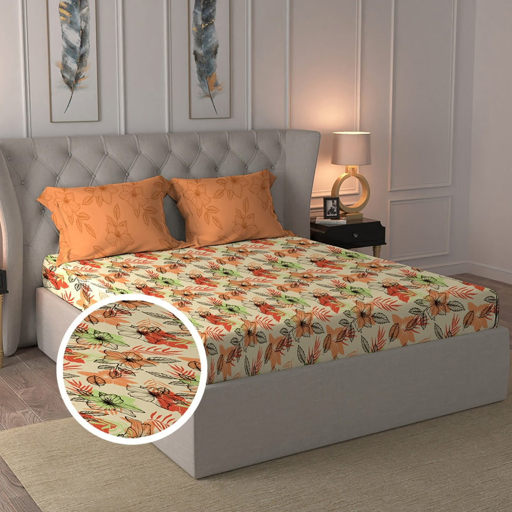 Trident Moments Double Bedsheet (FROR) 120 TC - Floral Orange (228x254 cm) - 1 U