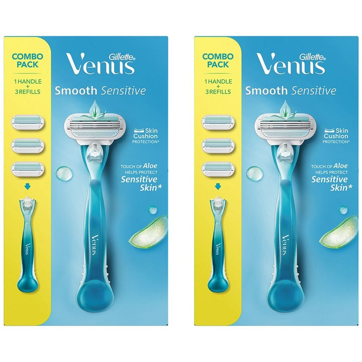 Gillette Venus Set Of 2 Aloe Vera Razor Combo Pack - 1 Handle With 3 Refills Each