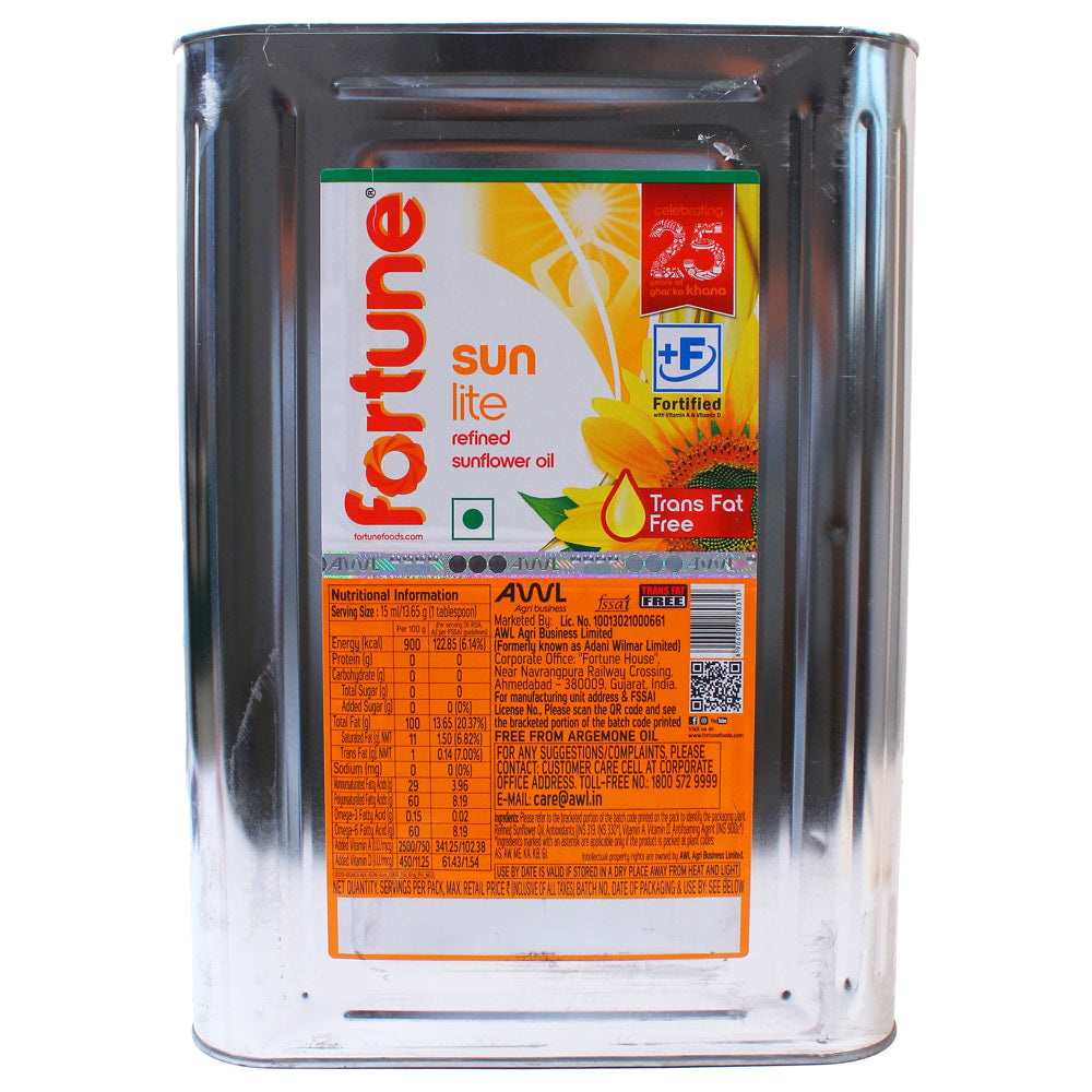 Fortune Refined Sunflower Oil Tin (15 L) - 13 kg