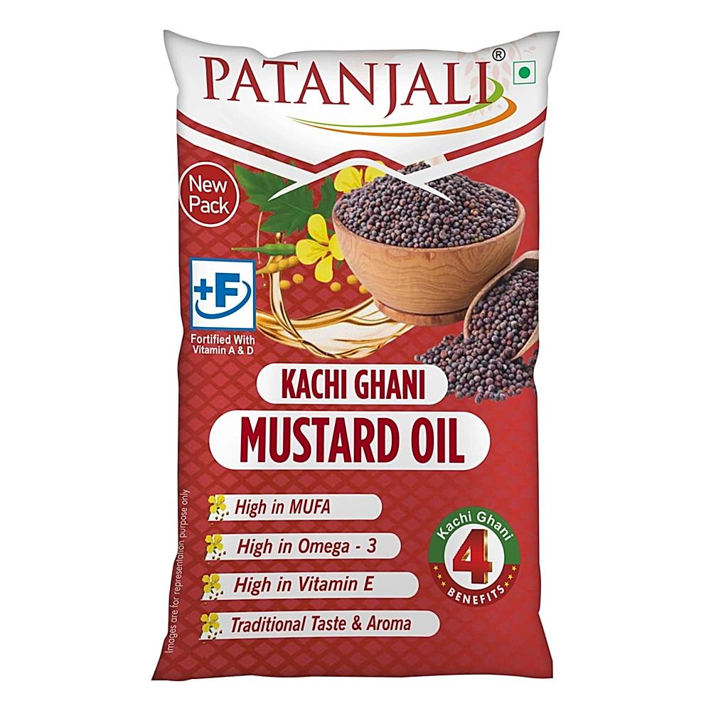 Patanjali Kachi Ghani Mustard Oil Pouch - 910 g