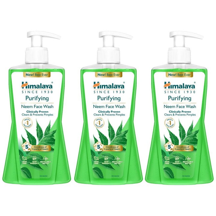 Himalaya 3Pcs Anti-Pimple Purifying Neem Face Wash with Turmeric - 400ml each