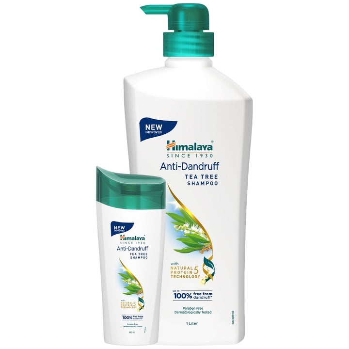 Himalaya Anti-Dandruff Tea Tree Shampoo 1L with Tea Tree Shampoo 80ml Free