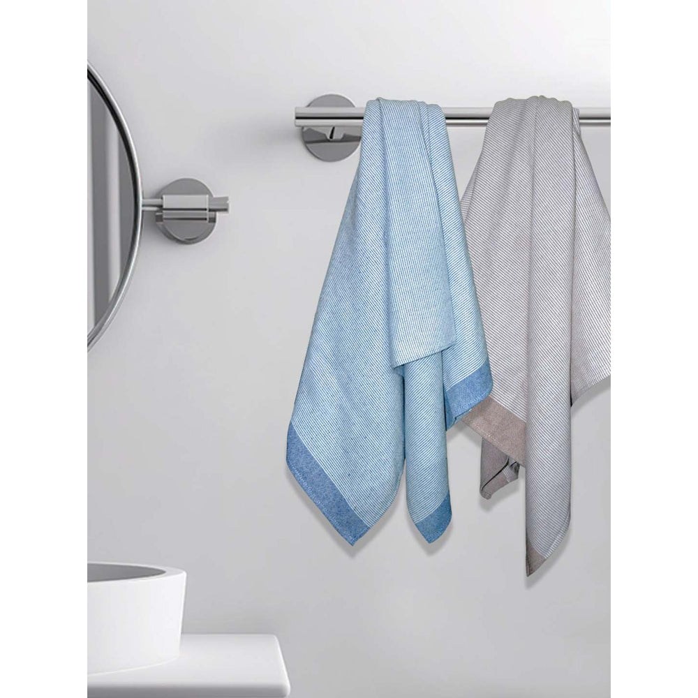 Athom Living Aster Bath Towel (Brown & Blue) 75x150 cm - Set of 2 - 2 U