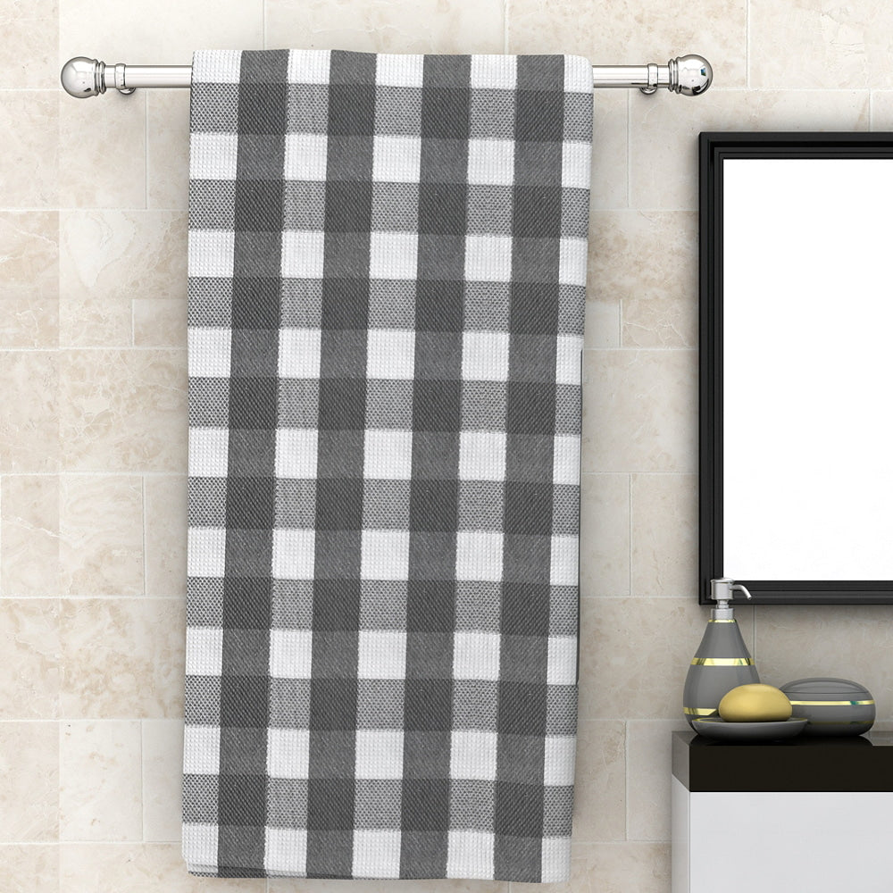 Athom Living Big Checks Bath Towel 210 GSM - Grey (75x150 cm) - 1 U