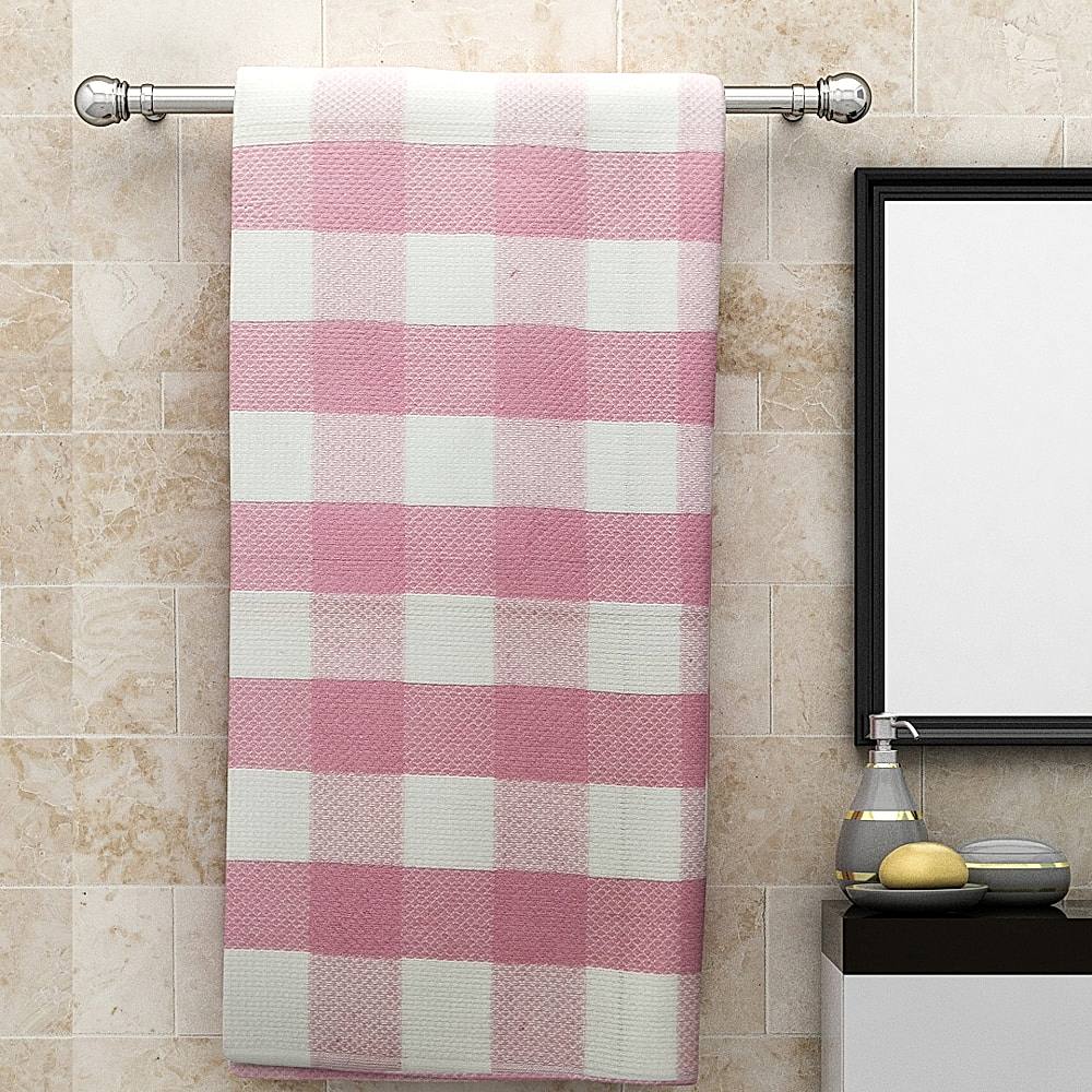 Athom Living Big Checks Bath Towel 210 GSM - Pink (75x150 cm) - 1 U