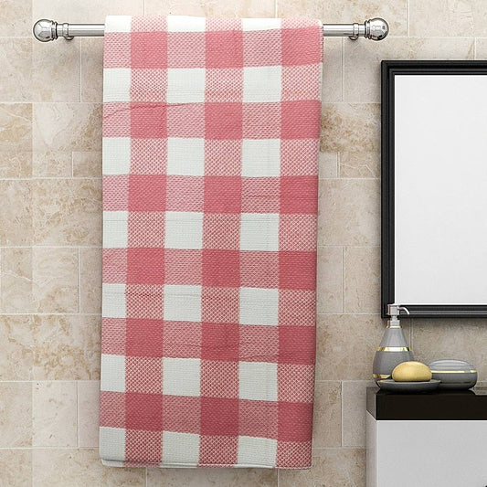 Athom Living Big Checks Bath Towel 210 GSM - Red (75x150 cm) - 1 U