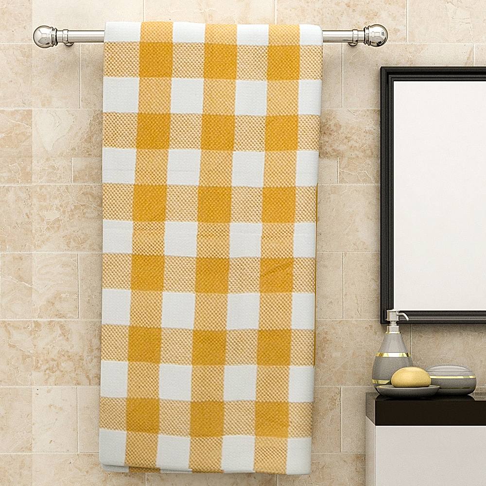 Athom Living Big Checks Bath Towel 210 GSM - Yellow (75x150 cm) - 1 U