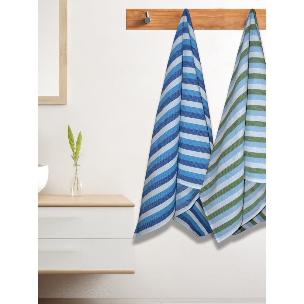 Athom Living Iris Rib Bath Towel (Blue & Green) 75x150 cm - Set of 2 - 2 U