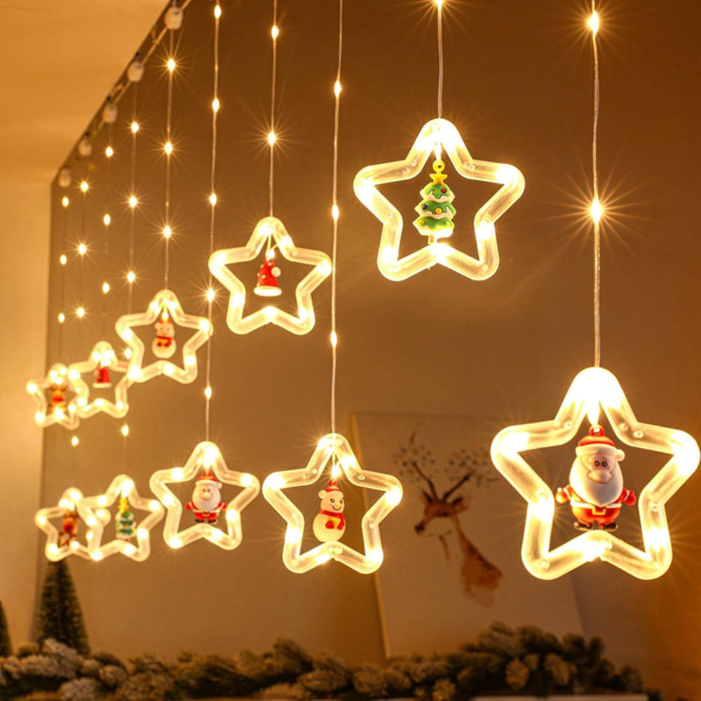 Desidiya 10 Star Santa Curtain String Light (Warm White) - 1 Unit