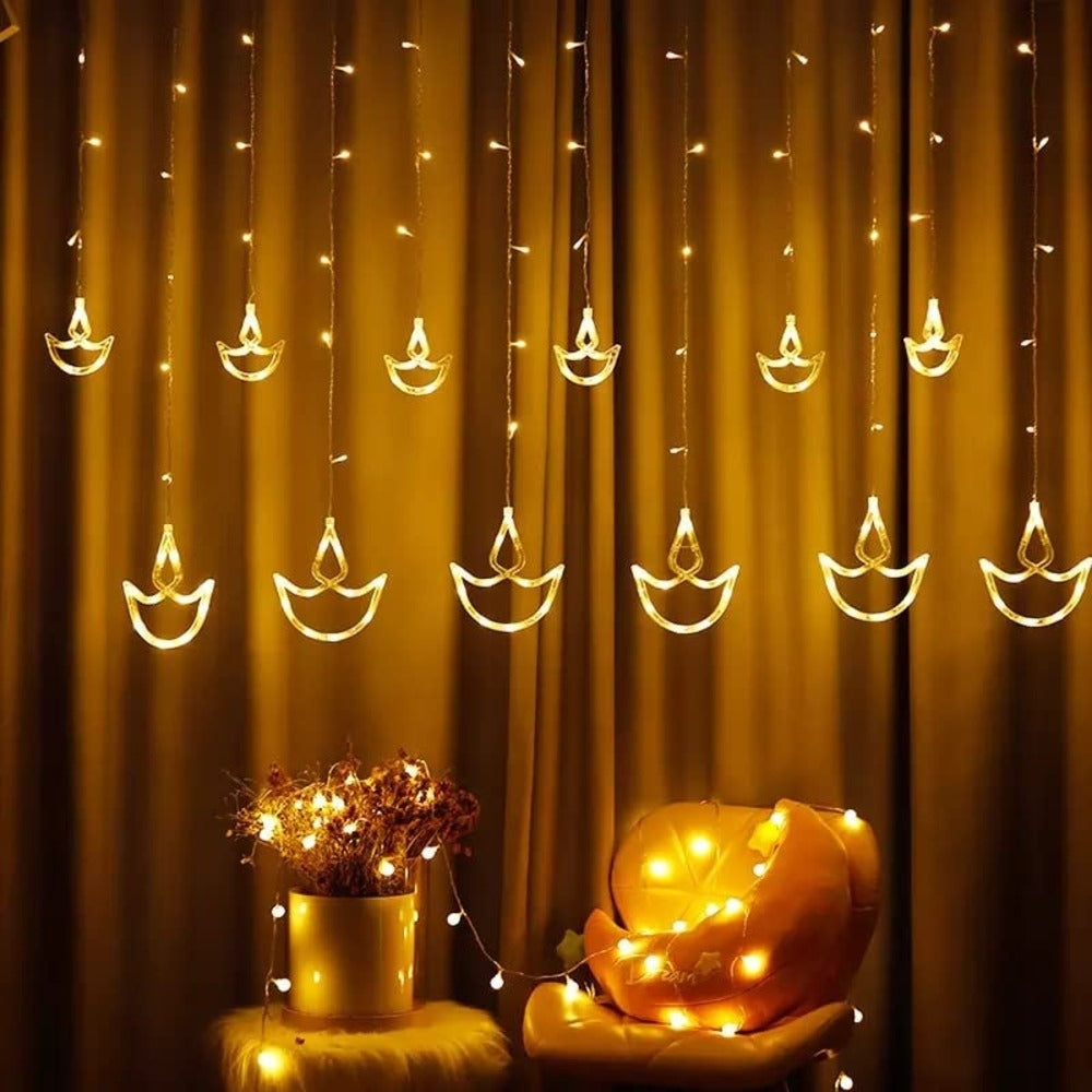 Desidiya 12 Decorative Diya Led Curtain String Lights - Warm White - 2.4 mtr