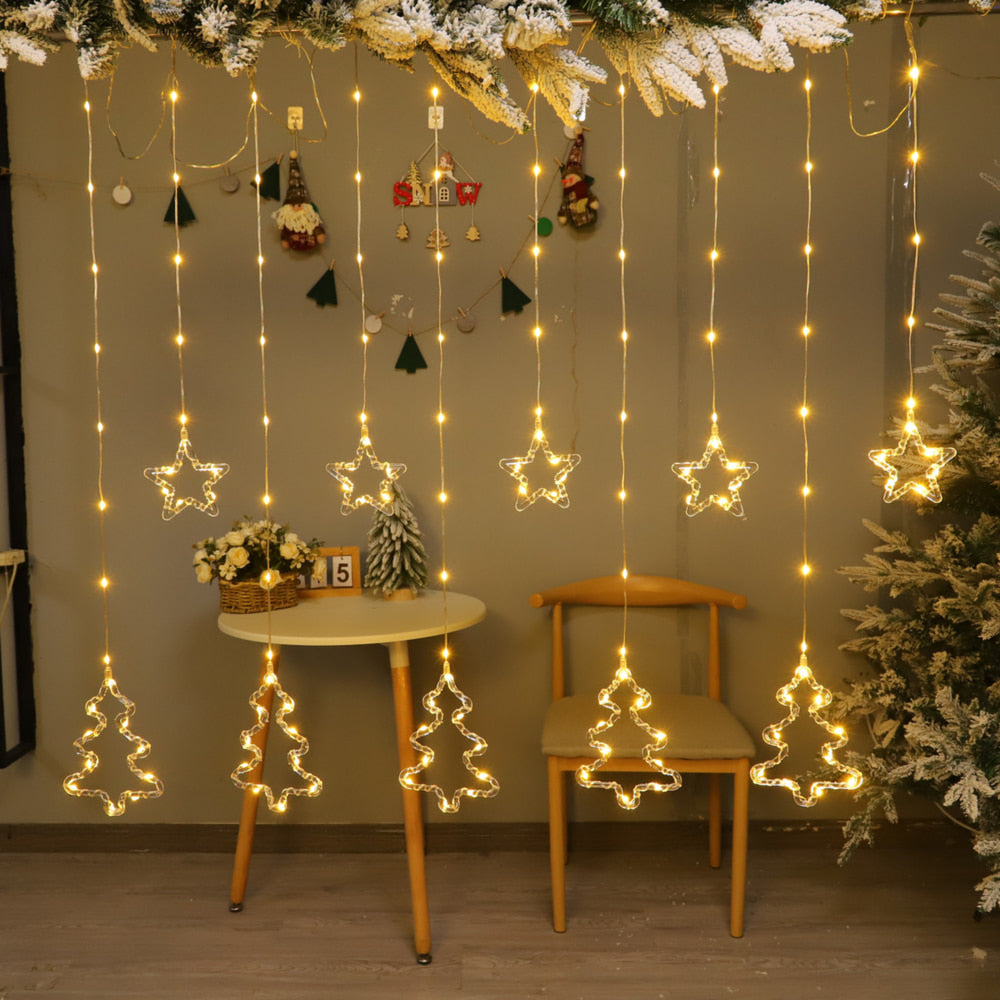 Desidiya 6+6 Christmas Tree & Star Led Curtain Lights (Warm White) - 1 Unit