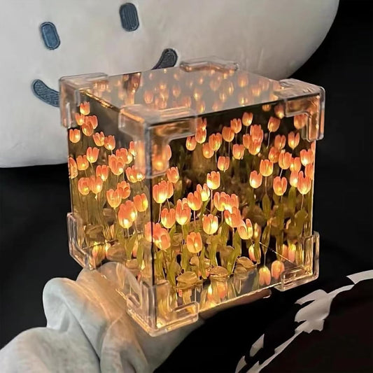 DesiDiya Diy Infinity Mirror Tulip Cube Lamp - 20 Led Flower Lights - 1 Unit