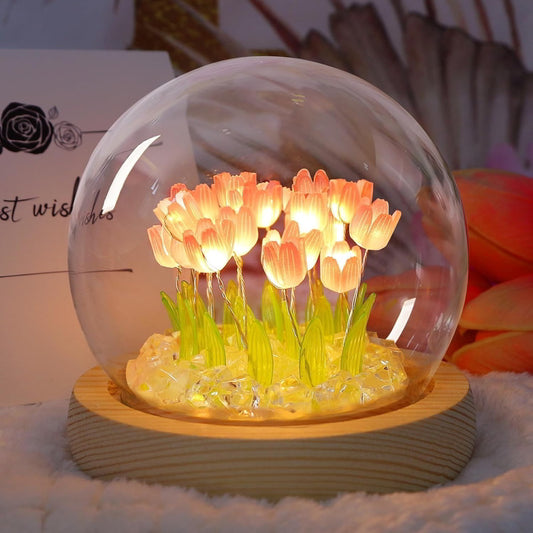DesiDiya Romantic Tulip Night Light Round Lamp - Pink - 1 Unit
